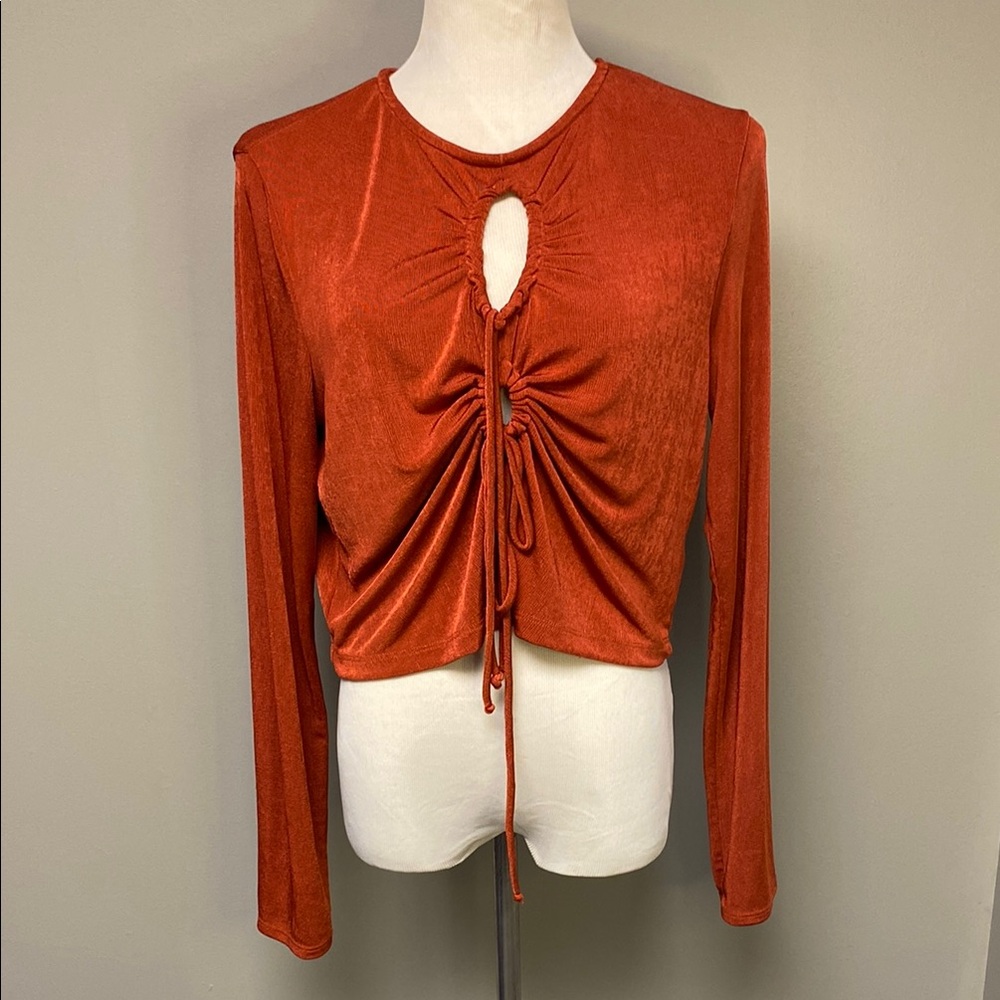 NLT Orange Long Sleeve Ruched Crop Blouse